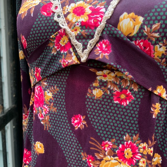 Vintage 70's Floral Empire Waist Maxi Dress XS Flower Power - Picture 15 of 16